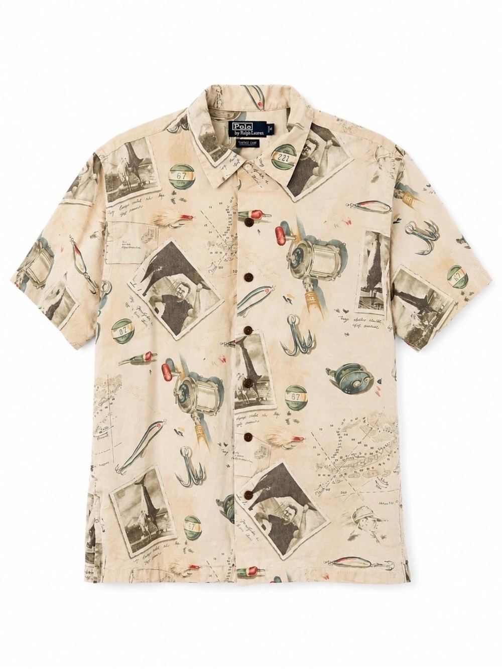 Polo Ralph Lauren Ernest Hemingway Fishing Print Camp Collar Shirt Men’s M